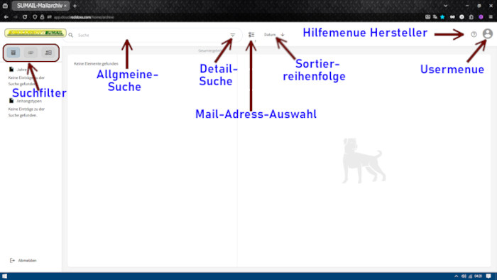 Startmaske SUMAIL Mailarchiv
